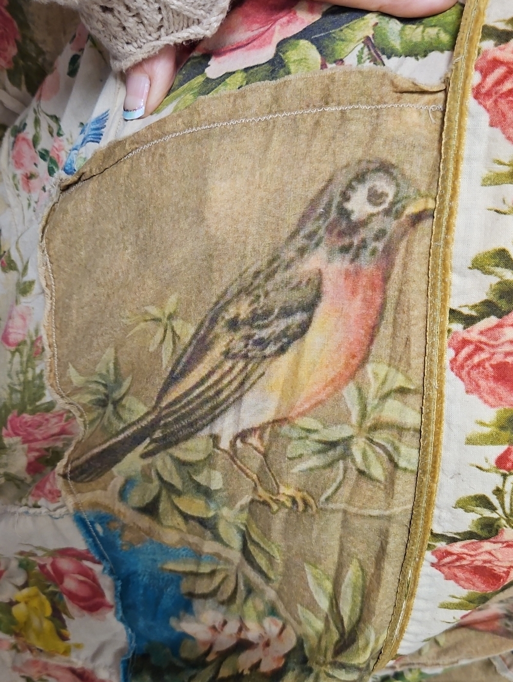 Magnolia Pearl Floral Patchwork Cotton Kimono Vintage Roses And Birds - Picture 4 of 12